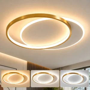 Luminária de Teto LED Quadrada 3 Cores Bivolt Sobrepor Dourada 6000K