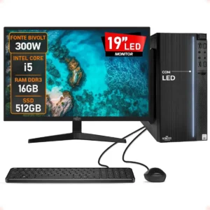 PC Completo Intel Core i5 16GB RAM SSD 512GB Monitor LED 19 Kit Teclado e Mouse Windows 11