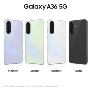 Smartphone Samsung Galaxy A36 5G 128GB 6GB RAM Câmera Tripla 50MP IP67 Super AMOLED 6.7'' NFC Branco