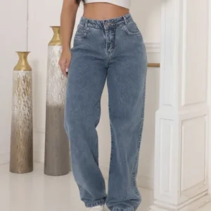 Calça Jeans Wide Leg Feminina Cintura Alta Sem Lycra Stillge
