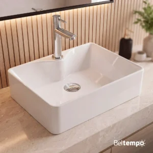 Cuba Pia de Apoio Sobrepor Retangular 42x31 Branca Beltempo BT-2318 com Furo para Torneira