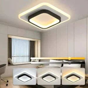 Luminária Sobrepor Plafon LED Quadrado Preto 22W 3 Cores Bivolt