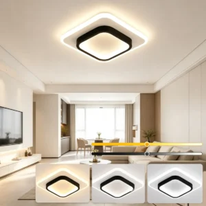 Plafon LED Quadrado Teto De Sobrepor 24W 3 Cores (2700K/4000K/6000K) Bivolt Preto