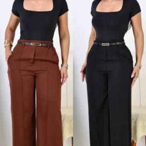 Kit 2 Calças Pantalona Femininas Alfaiataria Elegante com Cinto