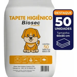 Tapete Higiênico para Cachorro 50 Unidades 60x55cm com Gel Absorvente e Fitas Adesivas