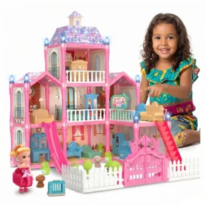 Casinha De Boneca Sunble 3 Andares 8 Ambientes Com Luzes E Móveis Completo