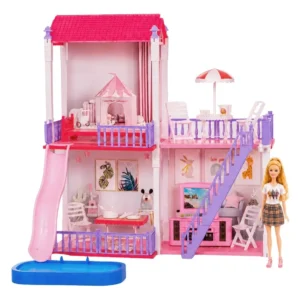 Casinha De Boneca Grande 3 E 2 Andares Móveis E Acessórios Lily 114 Peças Maxi Toys