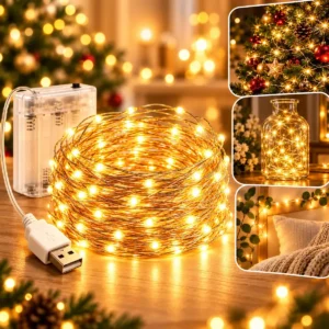 Fio Fada Cordão Decorativo LED 10 Metros Branco Quente USB e Pilhas