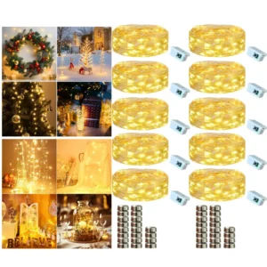 Kit 10 Fio Fada LPH Decoração LED 2m 20 LEDs Branco Quente Com Bateria