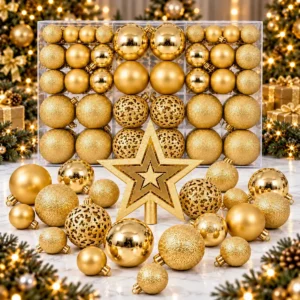 Kit 100 Bolas Estrela Decoração Enfeite Árvore De Natal Dourada Gold Enfance 6cm